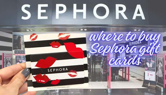 Digital Sephora gift card with ribbon, gifts, and shopping cart on pink background – a guide on where to buy Sephora gift cards.