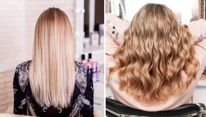 Beach Wave Perm Before and After - Fashion in beauty - Fashion in Beauty Before and after comparison showing straight hair transformed into loose waves with a Beach Wave Perm.