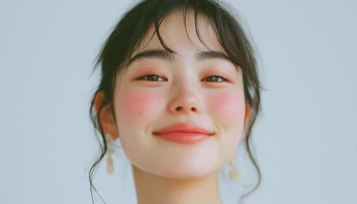Dahlia dimples - Fashion in beauty - Fashion in Beauty Smiling young woman with soft features and gentle blush, showcasing Dahlia dimples, a unique types of dimples.