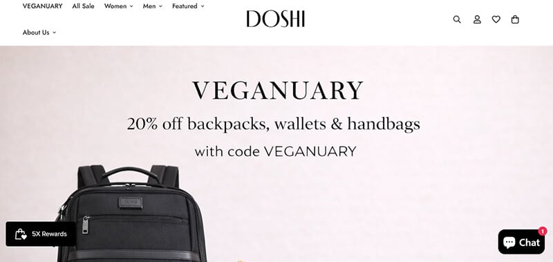 Doshi - Fashion in beauty - Fashion in Beauty Best Vegan Clothing Brands - Doshi's collection of vegan backpacks, wallets, and handbags, offering sustainable and cruelty-free fashion with a focus on quality and style.