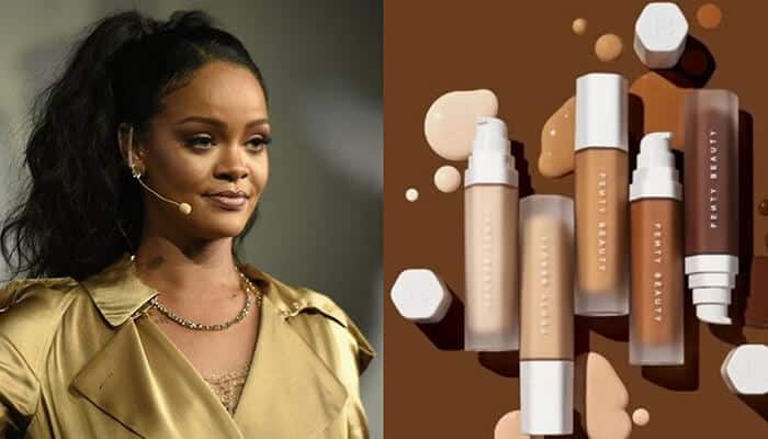 Fenty Beauty Rihanna - Fashion in beauty - Fashion in Beauty Rihanna at an event promoting Fenty Beauty products, showcasing one of the most popular Celebrity Beauty Brands with inclusive foundation options.