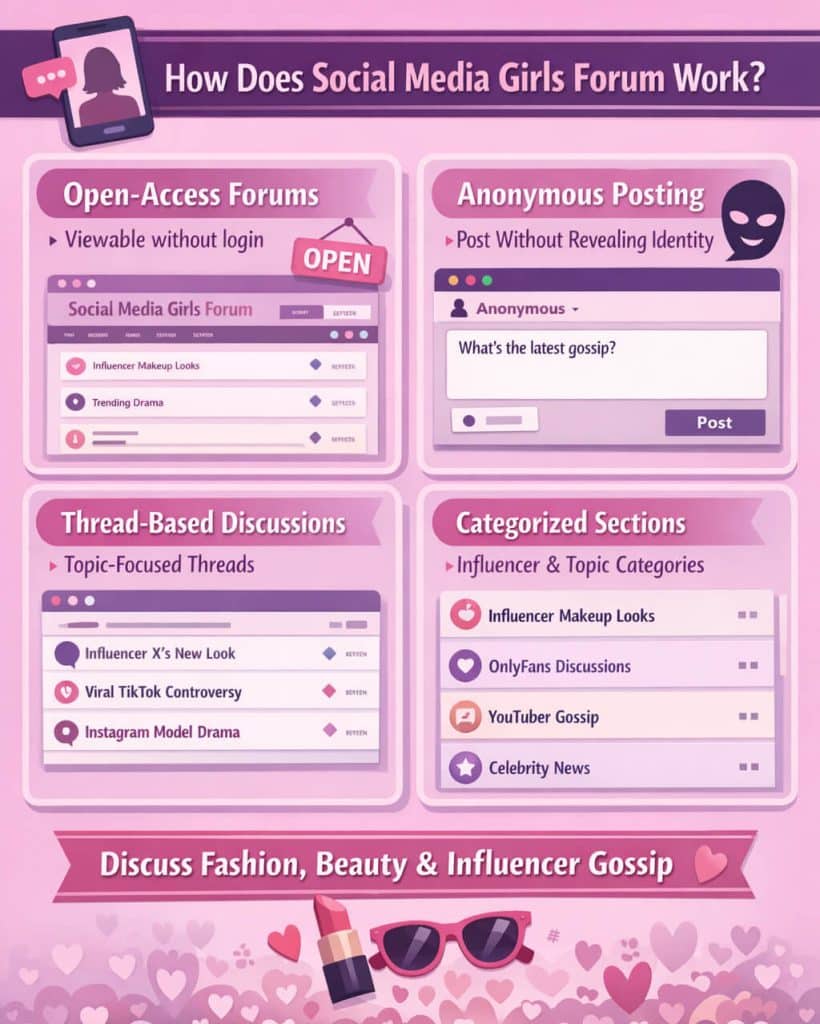 How Does Social Media Girls Forum Work - Fashion in beauty - Fashion in Beauty How the Social Media Girls Forum works: Open-access forums, anonymous posting, thread-based discussions, and categorized sections to discuss topics like influencer makeup looks, trending drama, and celebrity news.