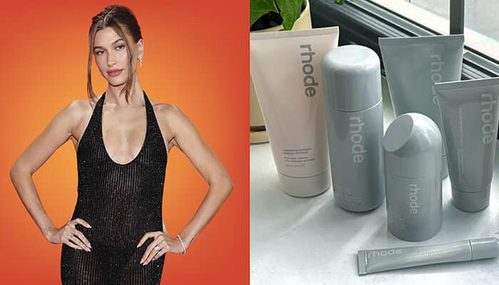 Rhode Hailey Bieber - Fashion in beauty - Fashion in Beauty Hailey Bieber promoting Rhode Beauty skincare products, a rising Celebrity Beauty Brand focused on clean and effective skincare solutions.