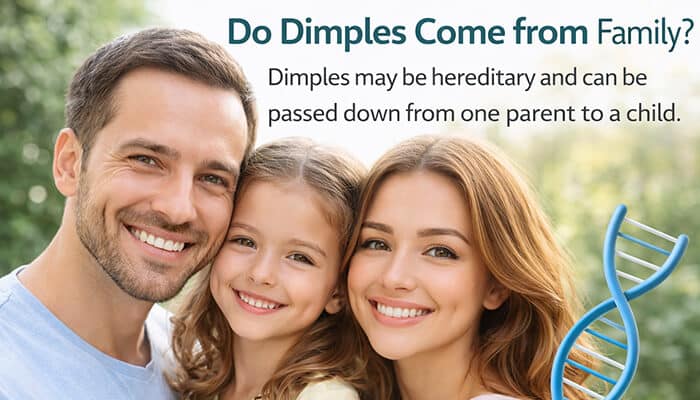 Do Dimples Come from Family - Fashion in beauty - Fashion in Beauty A family of three showing dimples, with the caption'Do Dimples Come from Family?' highlighting hereditary dimples and the option of dimpleplasty.