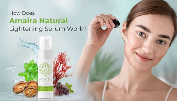 How Does Amaira Natural Lightening Serum Work? - Fashion In Beauty - Fashion in Beauty Smiling woman applying Amaira Natural Lightening Serum with visible serum dropper and product bottle beside natural botanical extracts, representing Amaira Natural Lightening Serum Reviews showing how the plant‑based formula targets uneven skin tone.