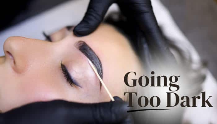 Going Too Dark - Fashion In Beauty - Fashion in Beauty What Shade of Zosisfod Eyebrow Should I Use? Guide showing an eyebrow treatment with an overly dark brow shade, highlighting why deep tones can look harsh against lighter skin undertones.