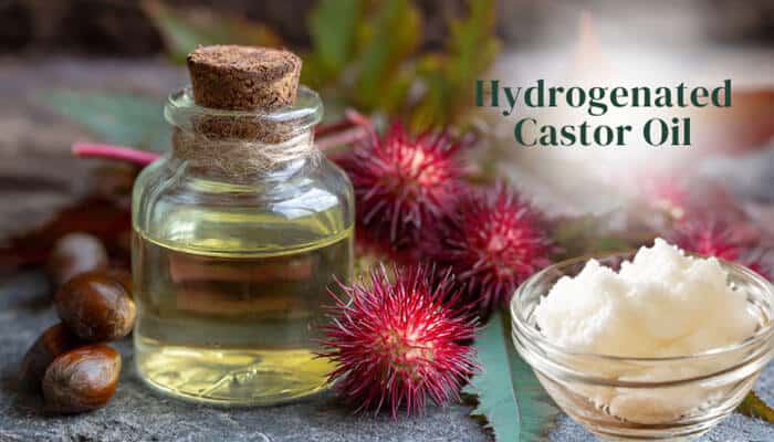 Hydrogenated Castor Oil - fashion In Beauty - Fashion in Beauty Castor Oil Good for Nails concept showing hydrogenated castor oil, raw castor seeds, and botanical extracts used in cosmetic nail care products to support nail conditioning, moisture retention, cuticle protection, and healthier-looking nails.