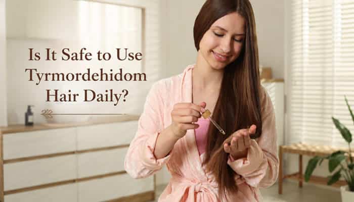 Is It Safe to Use Tyrmordehidom Hair Daily? - Fashion In Beauty - Fashion in Beauty Woman applying Tyrmordehidom Hair serum during a daily hair care routine to improve smoothness, scalp hydration, shine, frizz control, and long-term healthy hair maintenance.