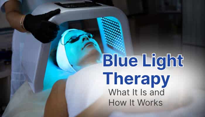 Blue Light Therapy What It Is and How It Works - Fashion In Beauty - Fashion in Beauty Blue Light vs Red Light Therapy illustrated by a professional blue light session, showing acne treatment, skin bacteria reduction, and therapeutic benefits for skin health