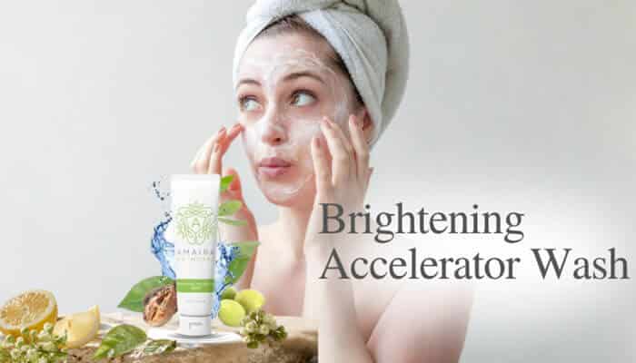 Brightening Accelerator Wash - Fashion In Beauty - Fashion in Beauty Amaira Skincare Australia Brightening Accelerator Wash displayed with natural citrus and plant extracts, showing a woman applying the cleanser for radiant, even-toned skin.