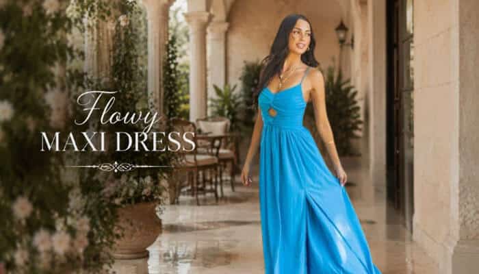 Flowy Maxi Dress - Fashion In Beauty - Fashion in Beauty Bright blue flowy maxi dress perfect for formal events: What to Wear to a Quinceanera as a Guest featuring elegant floor-length design, flattering silhouette, and stylish guest-ready outfit inspiration.