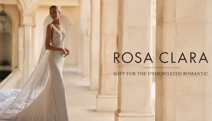 Rosa Clara Soft For the Understated Romantic - Fashion In Beauty - Fashion in Beauty Rosa Clara Wedding Dresses for the understated romantic bride, featuring soft fabrics, delicate lace bodice, and elegant flowing train design.