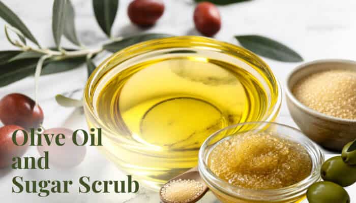 Olive Oil and Sugar Scrub - Fashion in Beauty How to Tighten Neck Skin Naturally using olive oil and sugar scrub mixture applied as a gentle exfoliating remedy, supporting improved skin hydration, removal of dead skin cells, and enhanced collagen stimulation to promote smoother, firmer, and more elastic neck skin over time through natural skincare methods.