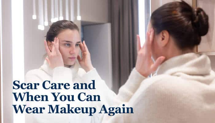 Scar Care and When You Can Wear Makeup Again - Fashion In Beauty - Fashion in Beauty Blepharoplasty Beverly Hills recovery showing a patient checking healing eyelid incisions before applying makeup, highlighting proper scar care, post-surgery healing, and natural cosmetic surgery results.