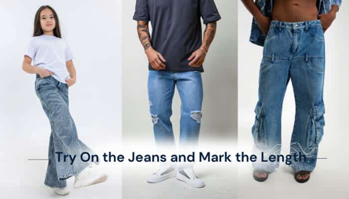 Try On the Jeans and Mark the Length - Fashion In Beauty - Fashion in Beauty How to Hem Jeans by Hand by trying on jeans and marking the correct length before hand stitching for a perfect custom denim fit