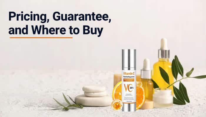 Pricing Guarantee and Where to Buy - Fashion In Beauty - Fashion in Beauty Vibriance Super C Serum pricing and buying guide featuring a vitamin C skincare serum with citrus and botanical elements, highlighting purchase and guarantee information.