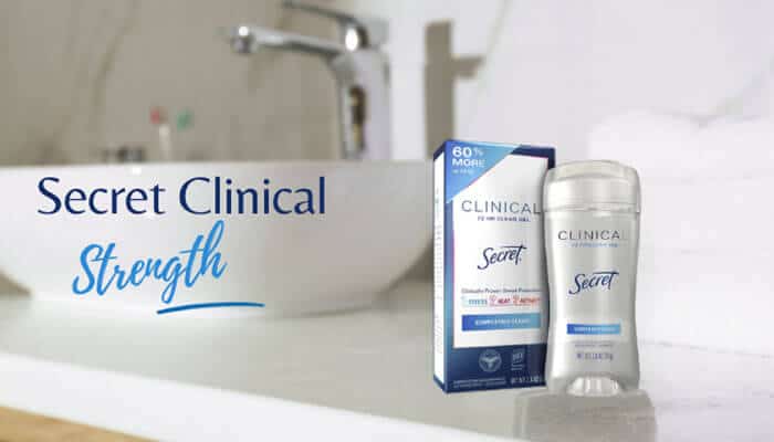 Secret Clinical Strength - Fashion In Beauty - Fashion in Beauty Best Antiperspirant for Women featuring Secret Clinical Strength antiperspirant in a bathroom setting, designed for targeted underarm sweat and wetness control.