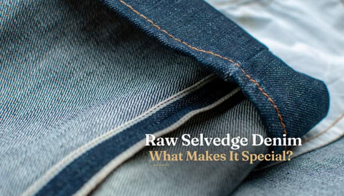 Raw Selvedge Denim What Makes It Special - Fashion In Beauty - Fashion in Beauty What Is Selvedge Denim: Close-up view of raw selvedge denim fabric showing traditional shuttle loom weaving, clean self-finished edges, premium texture, and high-quality craftsmanship