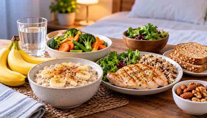 Best Foods to Eat for Nighttime Acid Reflux - Fashion In Beauty - Fashion in Beauty Home Remedy for Acid Reflux at Night featuring oatmeal, bananas, grilled chicken, whole grains, and vegetables as reflux-friendly meal options.